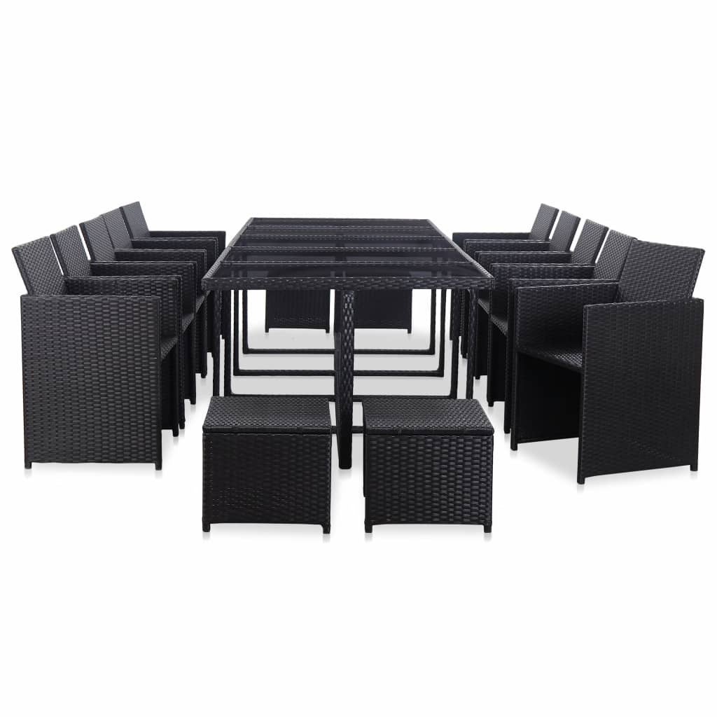 Salon de jardin 15 pcs avec coussins Résine tressée Noir 2 - 3