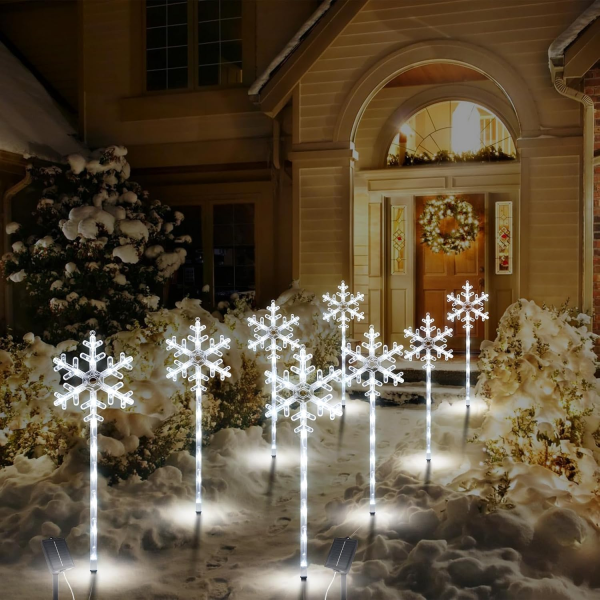 Guirnalda de luces solares para jardín, con forma de copo de nieve, ideal para patios y césped, juego de 4. - 5