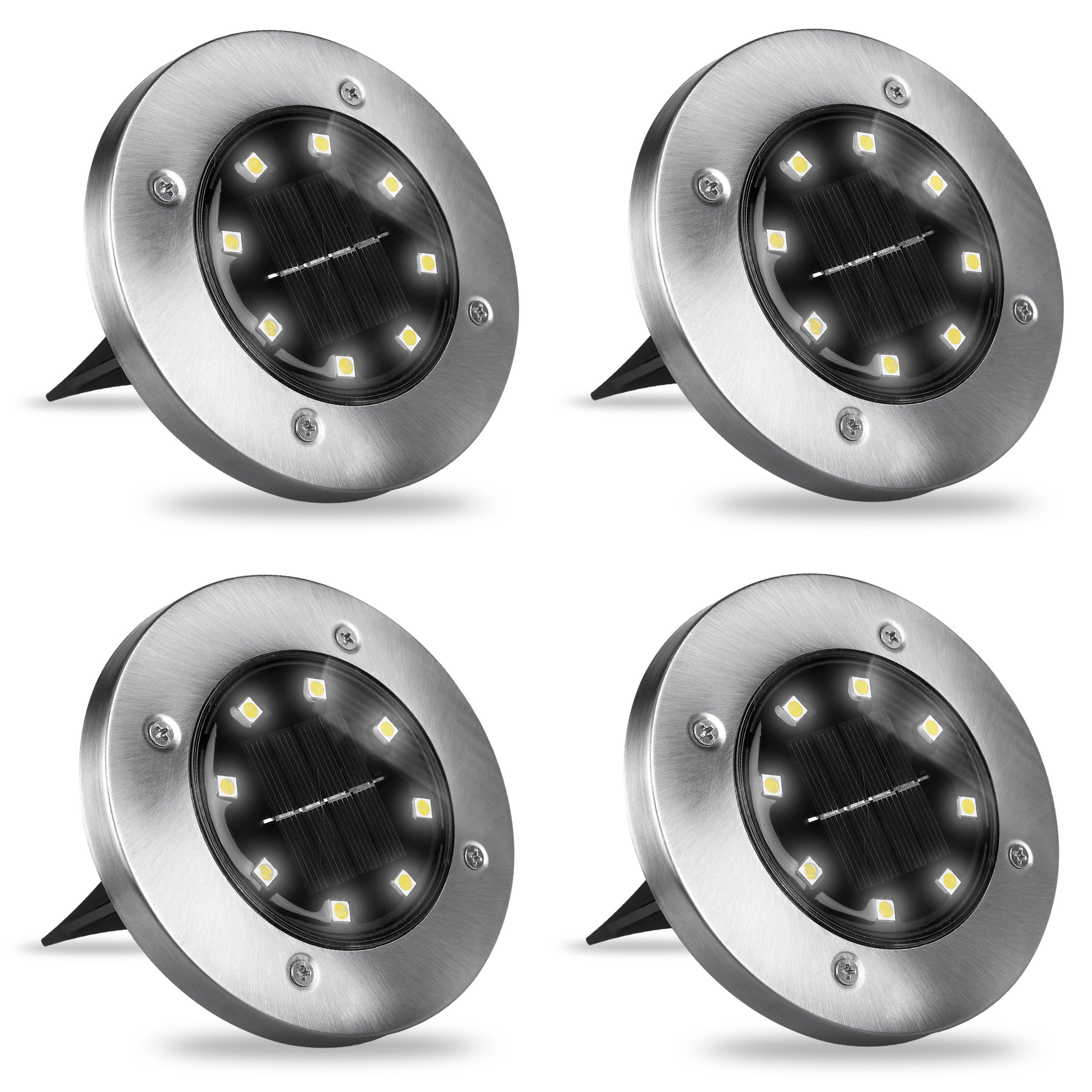 Lampa LED solarna 4szt ogrodowa 16xSMD IP44 zimna biel 6500K wbijana srebrzysta MasterLED