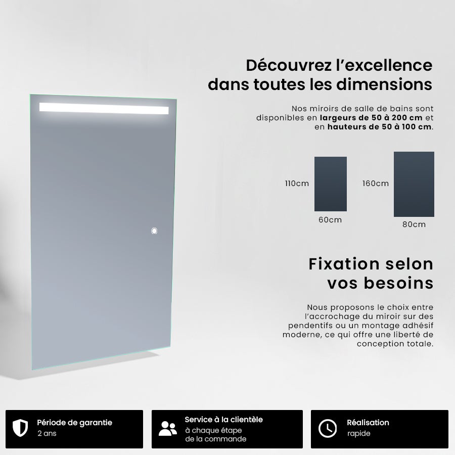 Miroir de Salle de Bain LED - Tiana | 60x140 cm | LED Lumineux Miroir | Blanc Froid 7000K | Interrupteur Tactile - 7