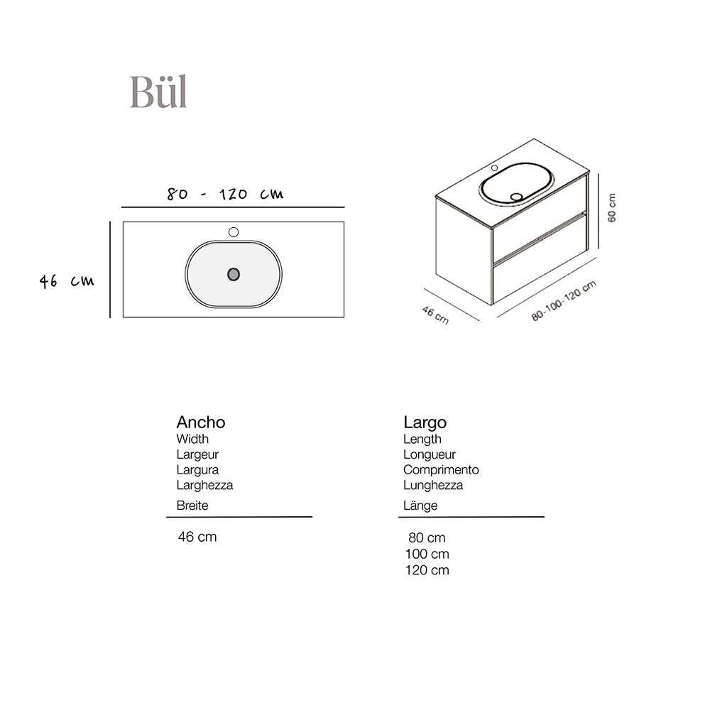 Ensemble meuble de salle bain 120 cm noyer plan vasque blanc perle POALGI 2 tiroirs - série Bül - 8