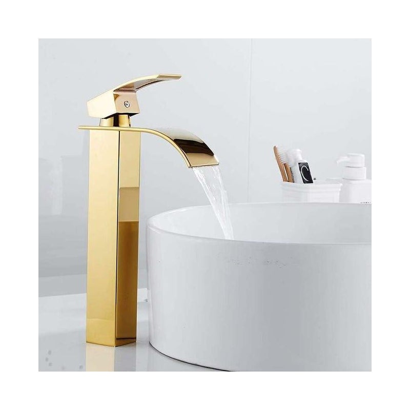 Bateria umywalkowa kaskadowa bateria zlewozmywakowa z płaską dyszą łazienkowa z dostępną zimną i ciepłą wodą nowoczesny styl chromowany wysoka złota
