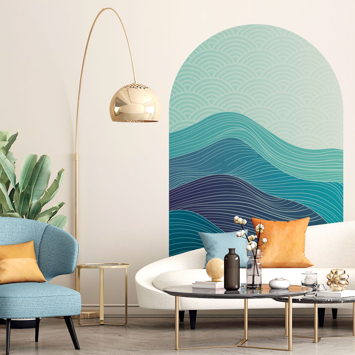 Papel pintado prepegado arco olas del mar abstractas - adhesivo de pared - revestimiento sticker mural decorativo - l-h125xl90cm