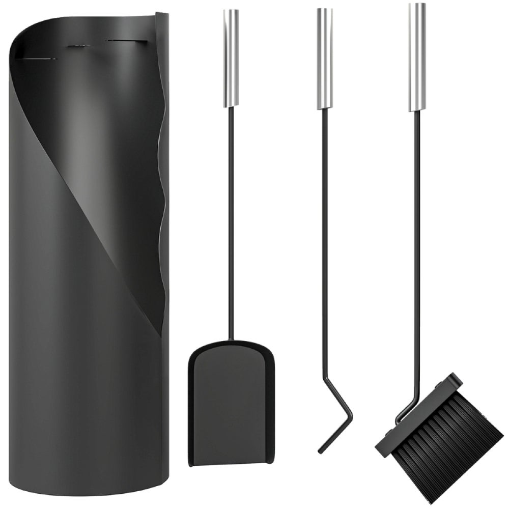 Juego de herramientas para chimenea 4 piezas metálico plateado set accesorios con escobilla, pala, atizador y soporte 65 cm