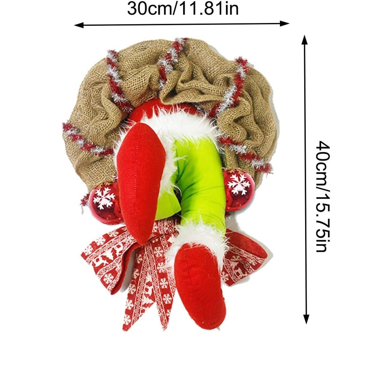 Ghirlanda natalizia da 40 cm, decorazioni natalizie con gambe di peluche, ghirlanda natalizia in juta, decorazione natalizia - 4