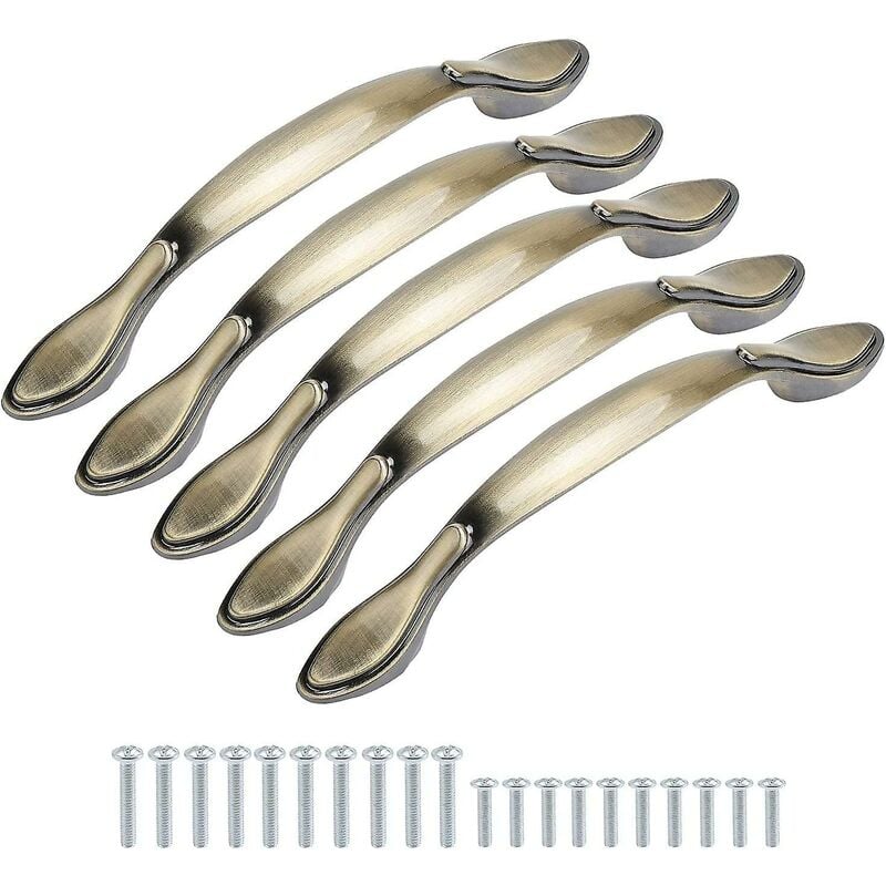 Opakowanie 10 łukowych uchwytów do drzwi meblowych o długości 13 cm (otwór środkowy 9,7 cm) w kolorze zielono-brązowym 96 mm