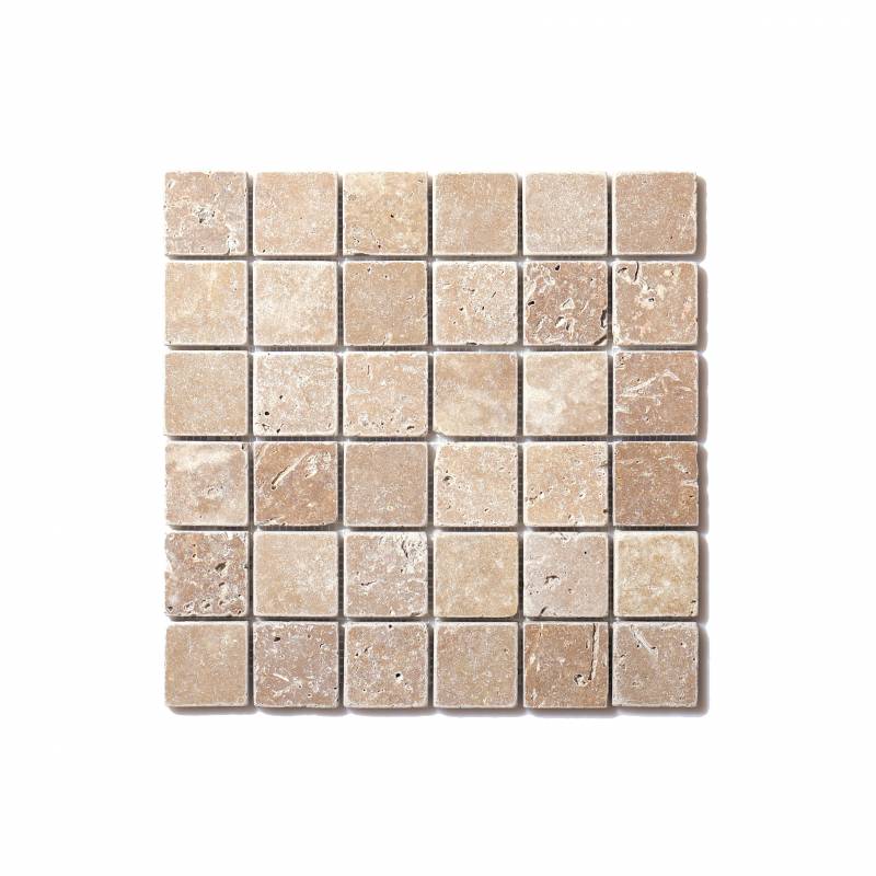 Mosaïque travertin Noce 4,8x4,8 - plaque de 30x30 cm - 1cm épaisseur - 2