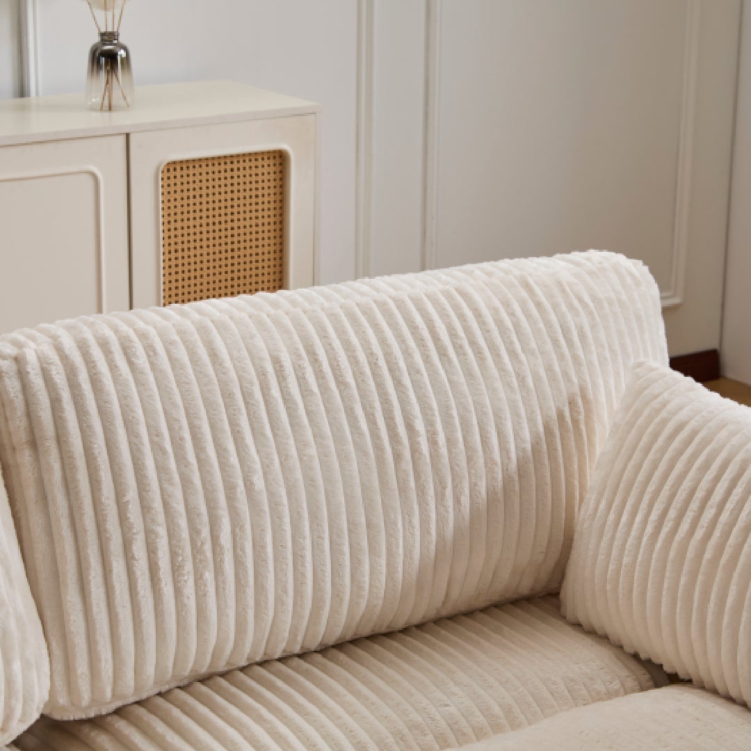 Canapé modulable en velours côtelé beige – Confort moelleux et design minimaliste - 6
