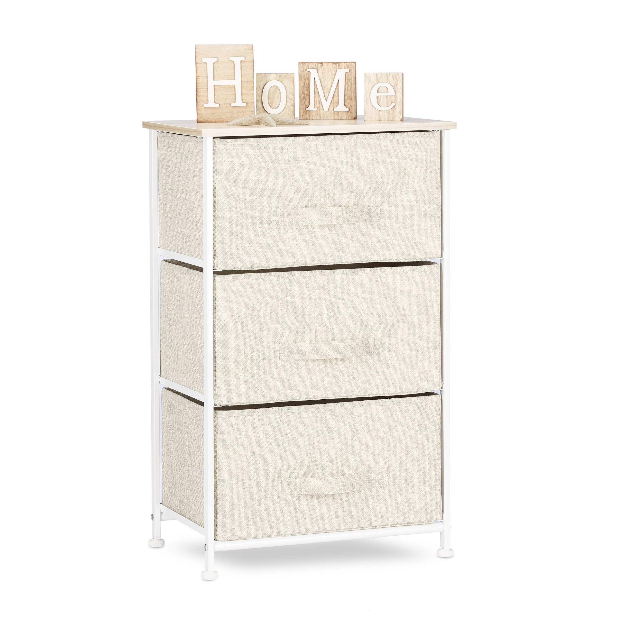 Relaxdays Mobiletto 3 Cassetti In Tessuto E Acciaio – 73x45x30 Cm, Beige, Per Cancelleria E Accessori