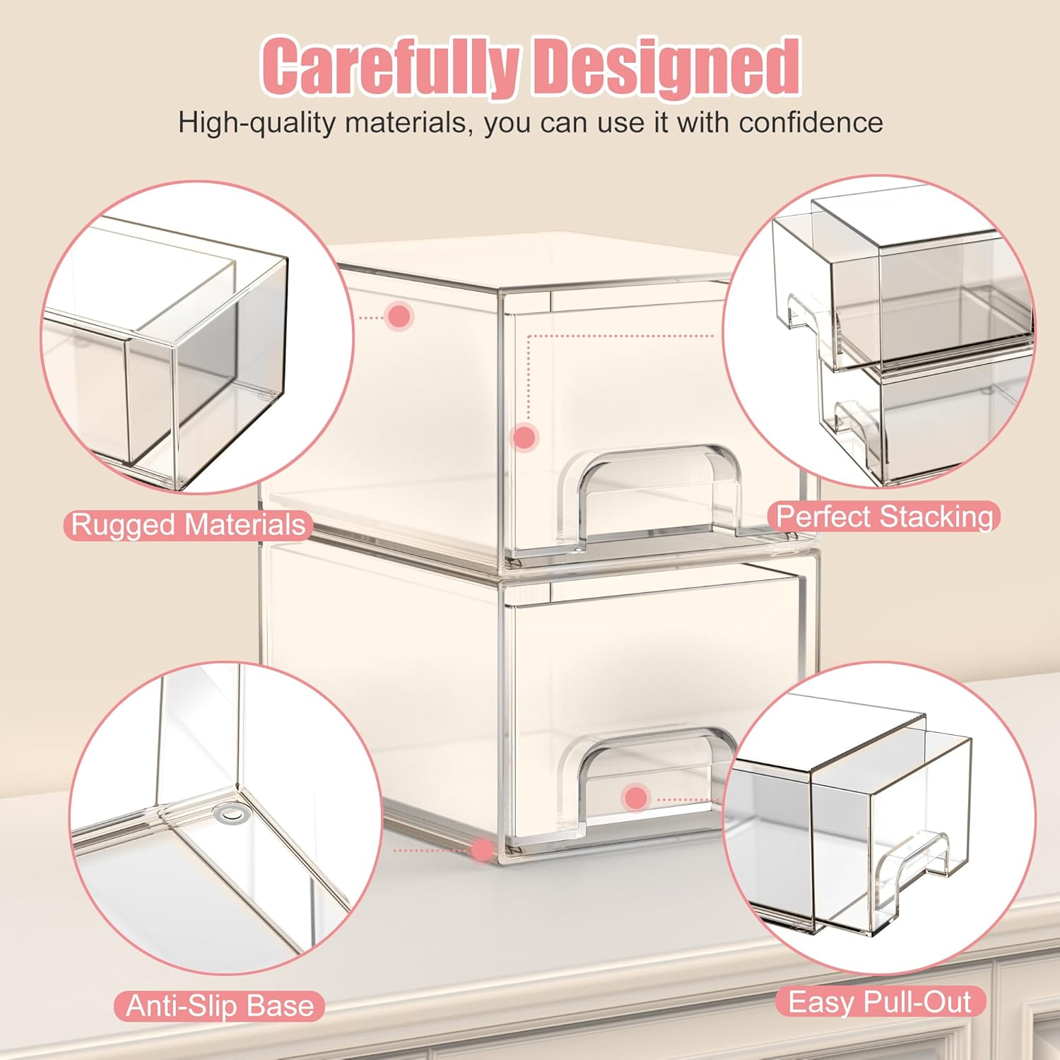 4 Boîtes de rangement empilables en acrylique pour tiroirs de salle de bain, petit rangement pour tiroirs, durables, adaptées aux cuisines ect - 3
