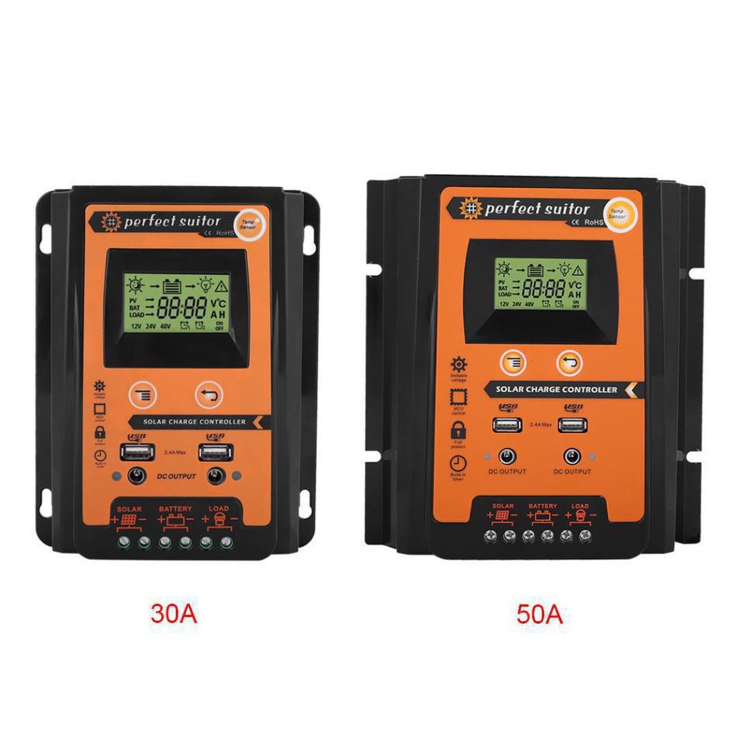 Contrôleur MPPT - 12V/24V 30A Contrôleur de charge solaire MPPT Régulateur de batterie de panneau solaire Double affichage LCD USB(30A) - 5
