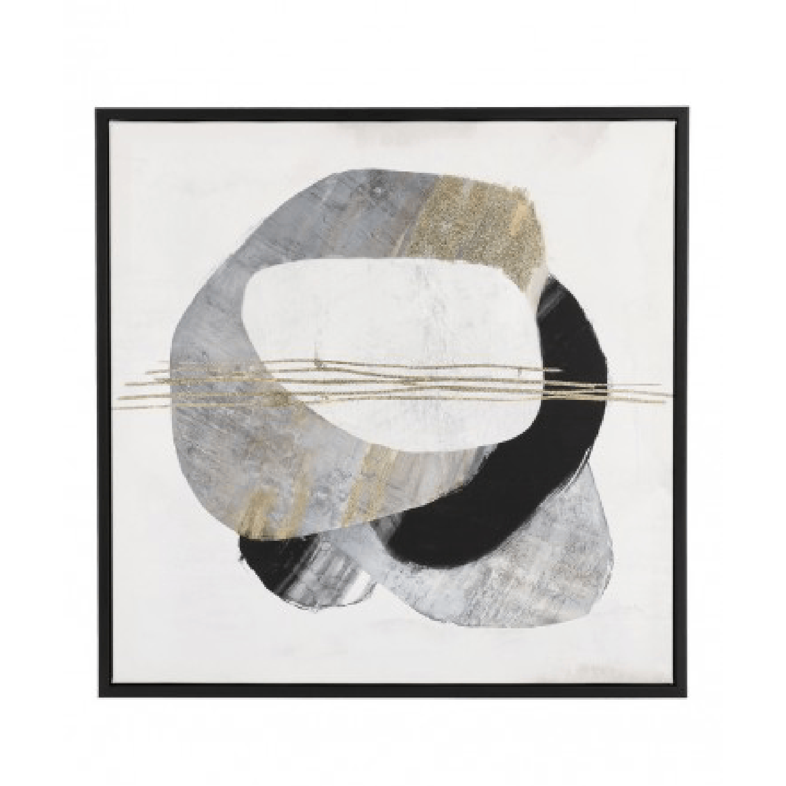 Quadro dipinto sketch con stampa su tela con applicazioni fogli dorati e struttura in legno di pino