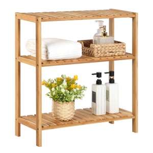 Étagère De Rangement en Bambou Pour Salle De Bain, 59 x 26 x 66 cm, Meuble À Chaussures À 3 Niveaux Pour Entrée