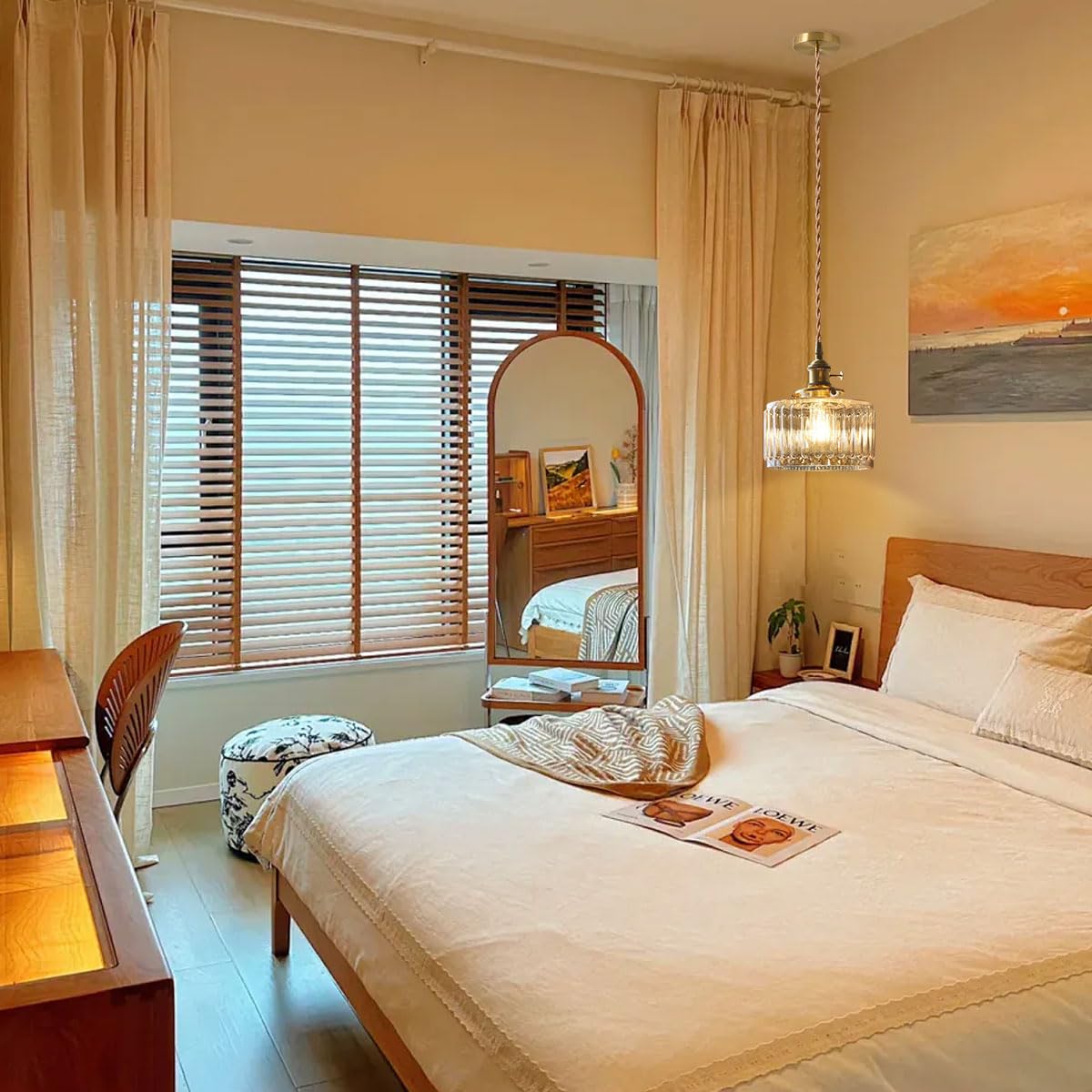 Żyrandole LED ze szklanymi kloszami – mosiądz i prążkowane szkło, Ø 17 cm, bursztynowy, eleganckie oświetlenie do nowoczesnych wnętrz - 6