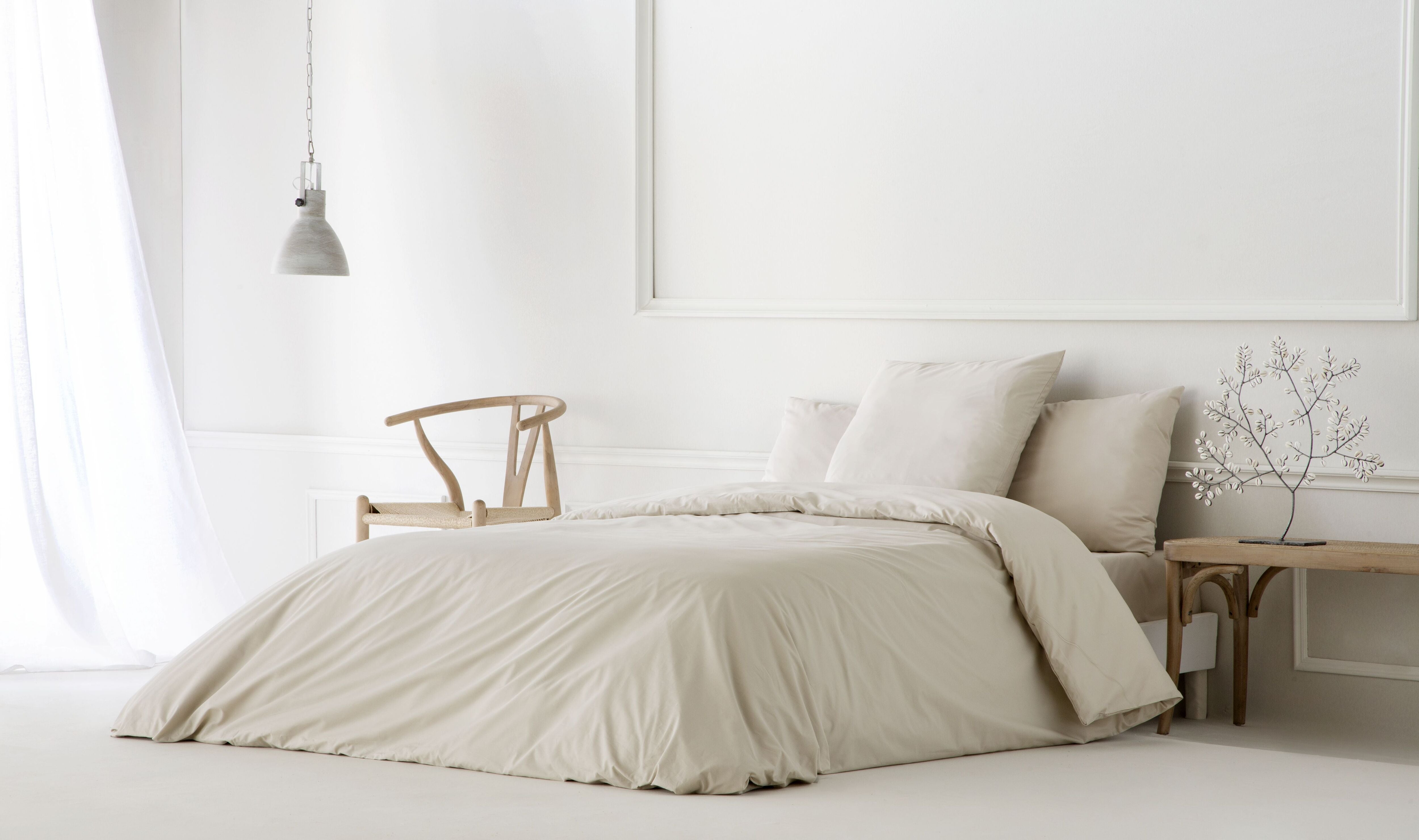 Funda nórdica lisa arena cama 90 cm - 150x220 cm, algodón 200 hilos. cierre con botones.