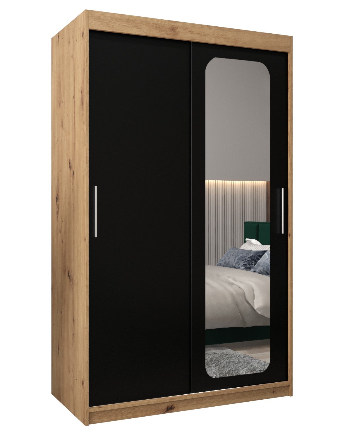 Szafa przesuwna garderoba PROMO T2 120 x 62 x 200 cm Artisan + Czarny - Abiks Meble
