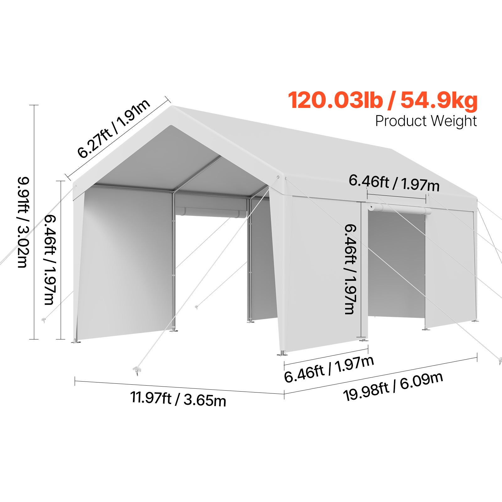 Tente Garage SucceBuy 3,65 x 6,09 m, Carport Abri de Voiture Exterieur avec Parois Laterales Amovibles et Portes, Resistant aux UV et a lEau - 9