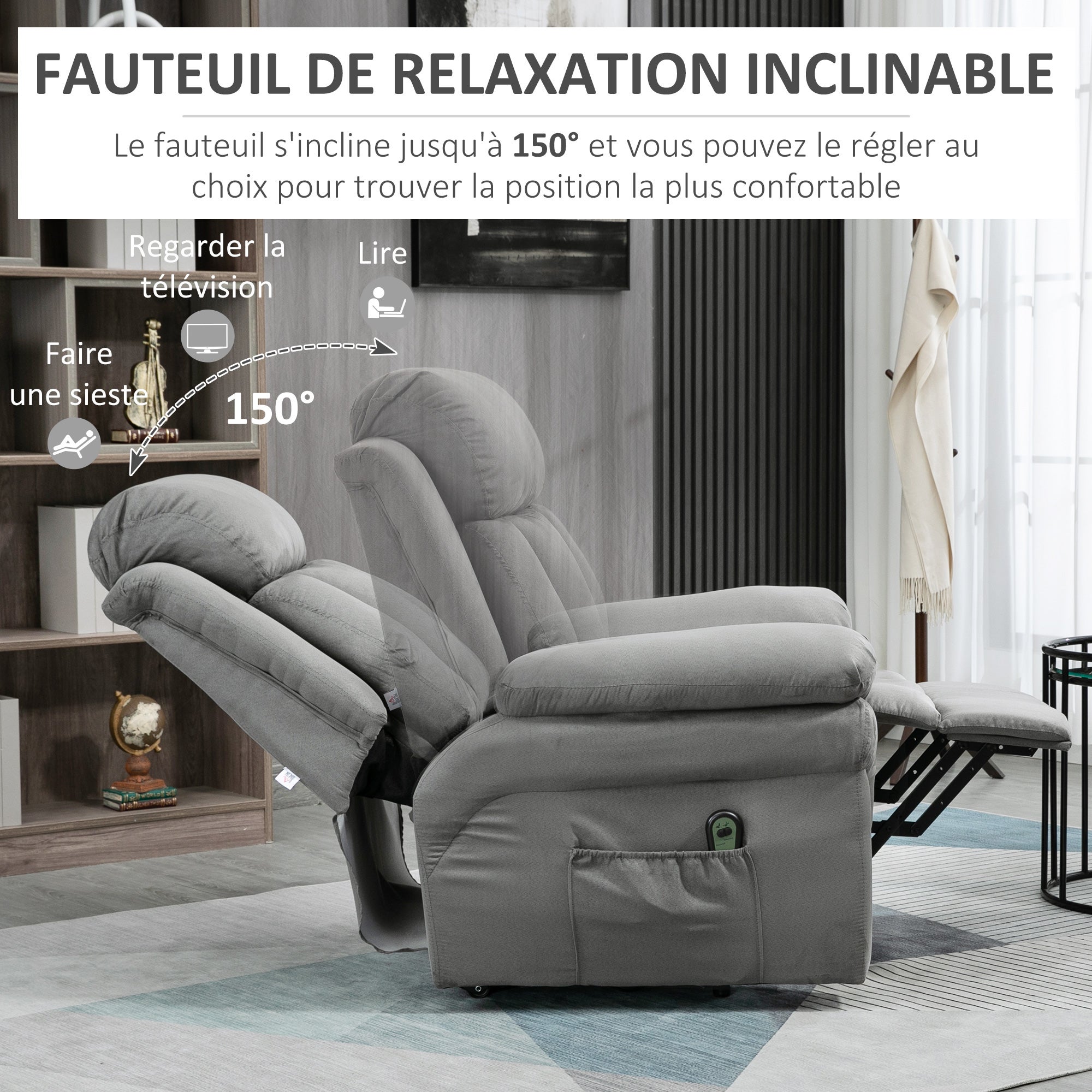 Fauteuil releveur électrique velours 1 place HOMCOM - 5