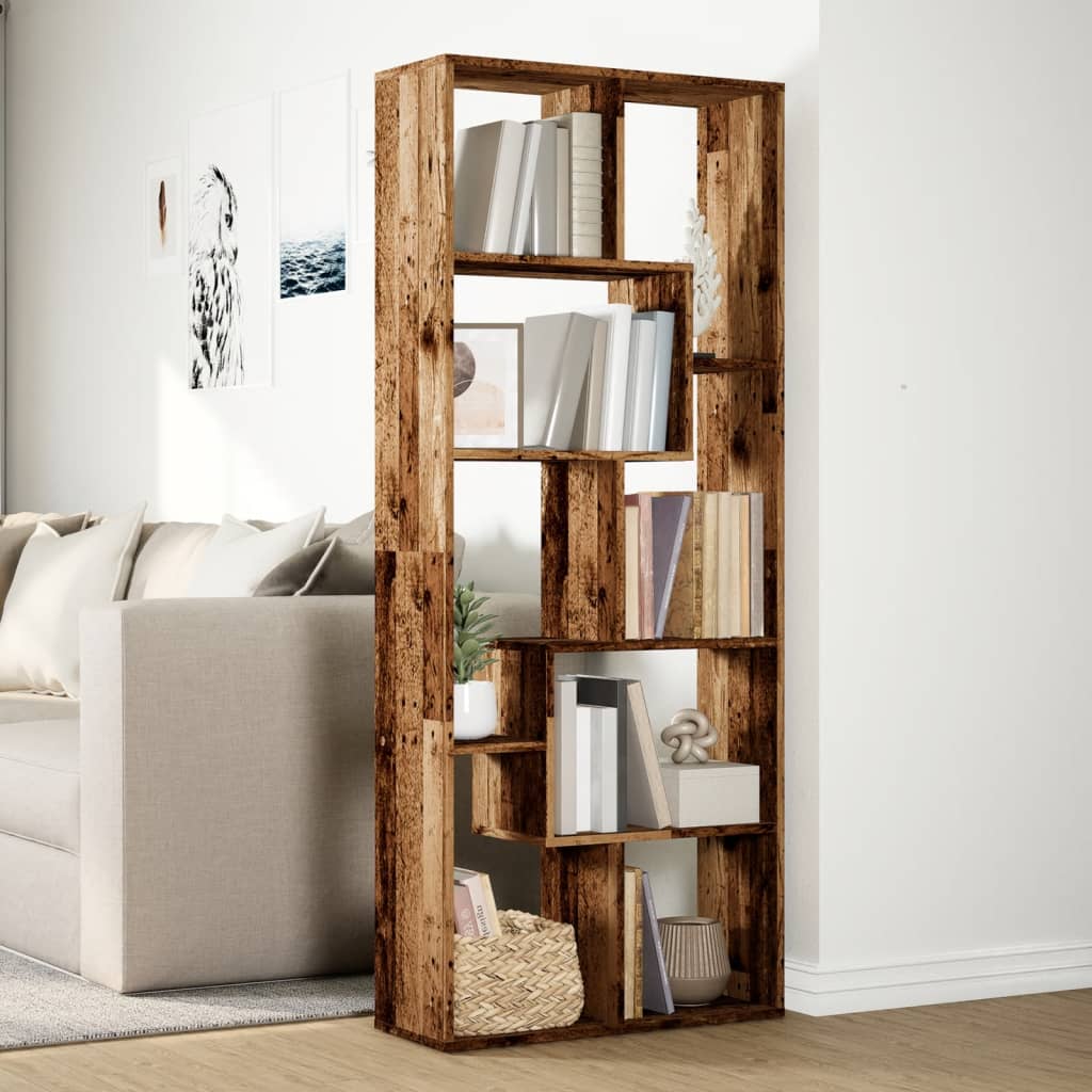 Étagère de rangement | Étagère séparatrice de pièce vieux bois 67x25x161,5 cm CFW24705 - 4