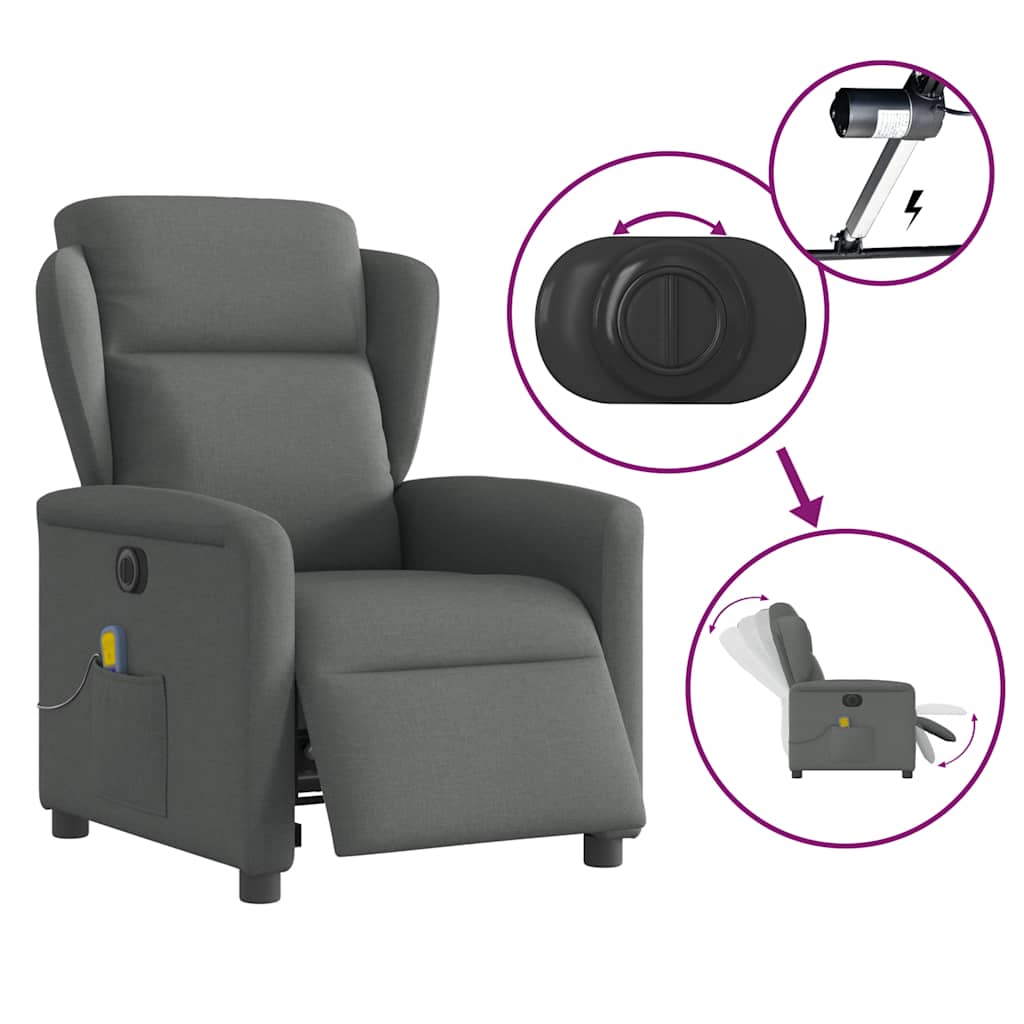 Fauteuil inclinable de massage | Fauteuil de relaxation | Chaise de relaxation électrique gris foncé tissu CFW675074 - 8