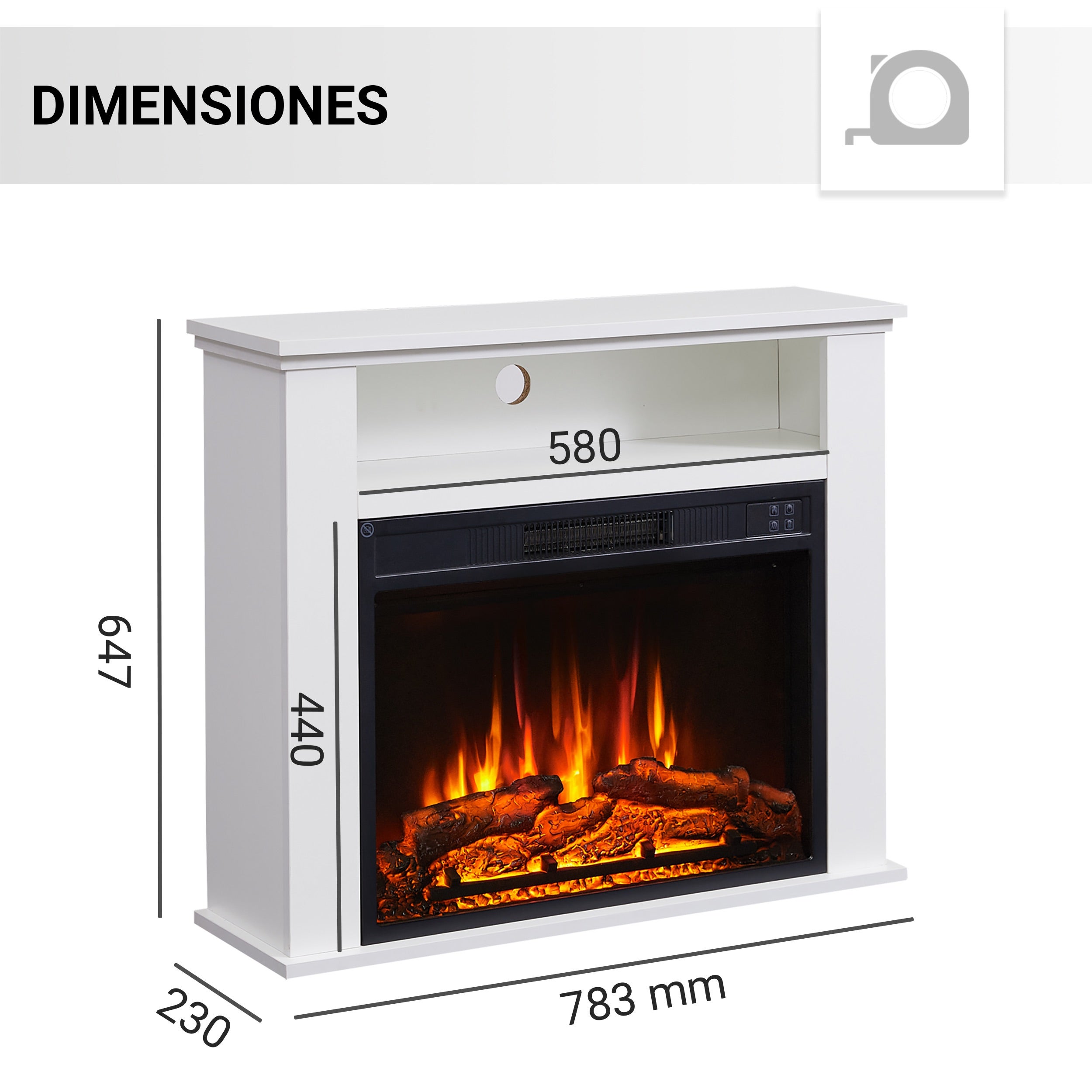 Cheminée électrique BALDERIA Frida - Cheminée sur pied, effet flammes 3D, 2000 W - Blanc - 5