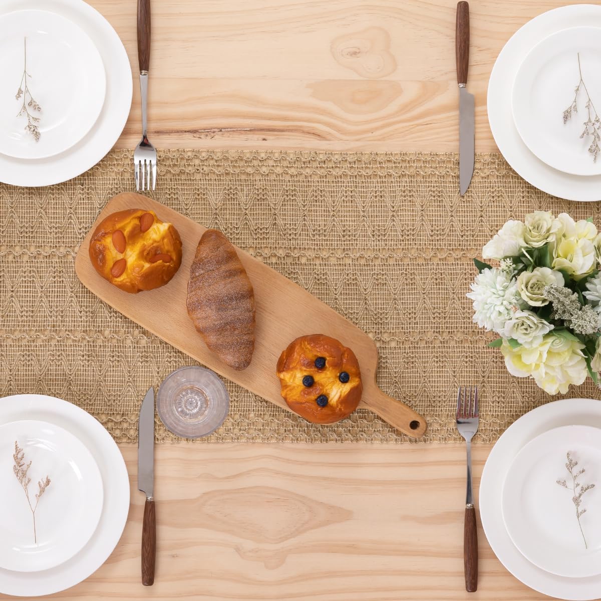 Tovaglia Runner Khevga Autunnale Con Foglie – 40x140 Cm, Bianca Con Stampe Marroni, Lavabile