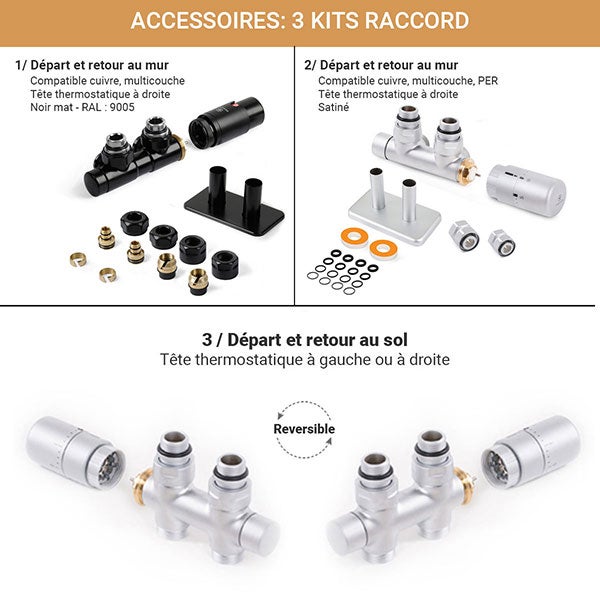 Sèche-serviette eau chaude noir de 1515mm de haut et 500mm de large - 522 Watt - SIM1515/500DWZXN - 6