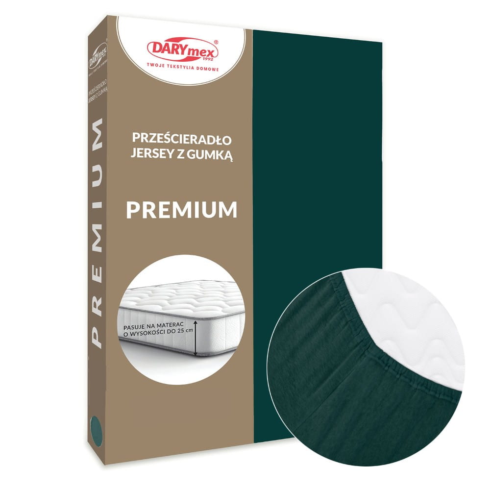 Prześcieradło jersey z gumką 140 x 200 kolor zieleń butelkowa PREMIUM - Darymex