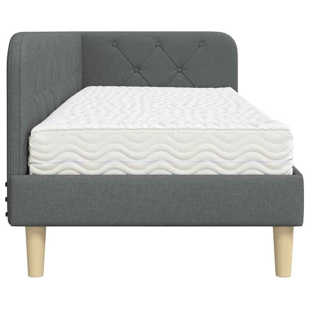 Cadre de lit d'angle gris foncé 80 x 200 cm tissu - 8