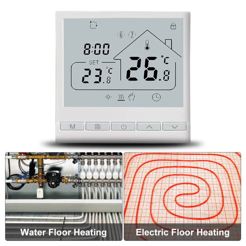 Thermostat intelligent programmable 5+2, Régulateur de température numérique à écran LCD, Installation DIY,compatible chauffage à eau 3A - 3