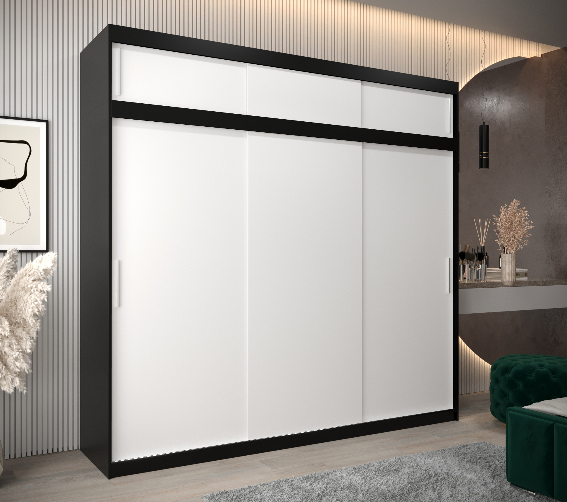 Szafa przesuwna z nadstawką garderoba TOKYO 250 x 62 x 240 cm Czarny + Biały - Abiks Meble