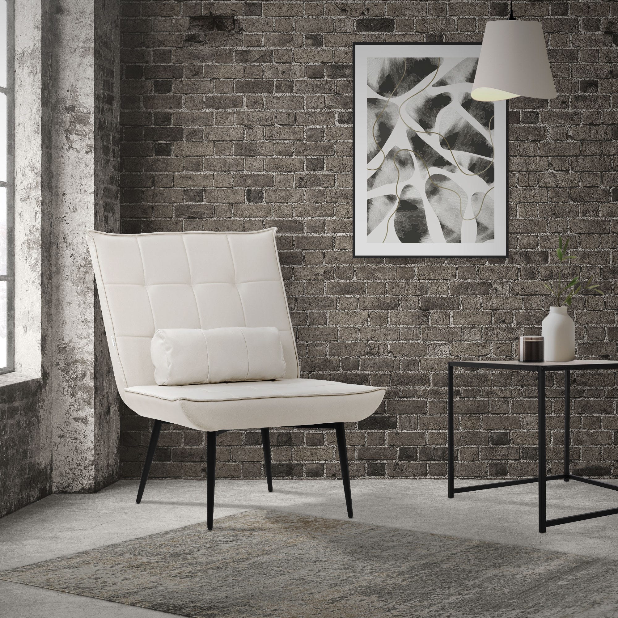 ML-Design Poltroncina da salotto crema con schienale ergonomico