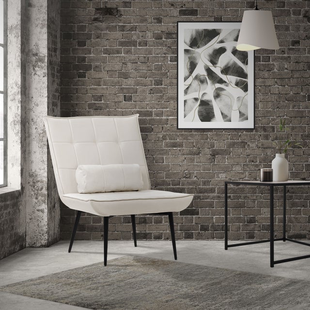 ML Design fotel rozkładany kremowy tapicerowany skóra sztuczna PU z czarnymi metalowymi nogami ergonomiczny skrzydłowy z poduszką lędźwiową do relaksu