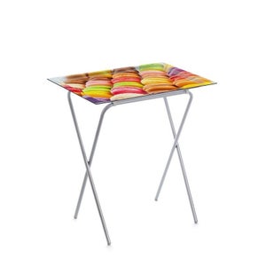 Tatub Tavolino pieghevole per TV, largo 61 cm, a forma di C, per divano, scrivania per laptop con struttura in metallo, per soggiorno, camera da letto, nero