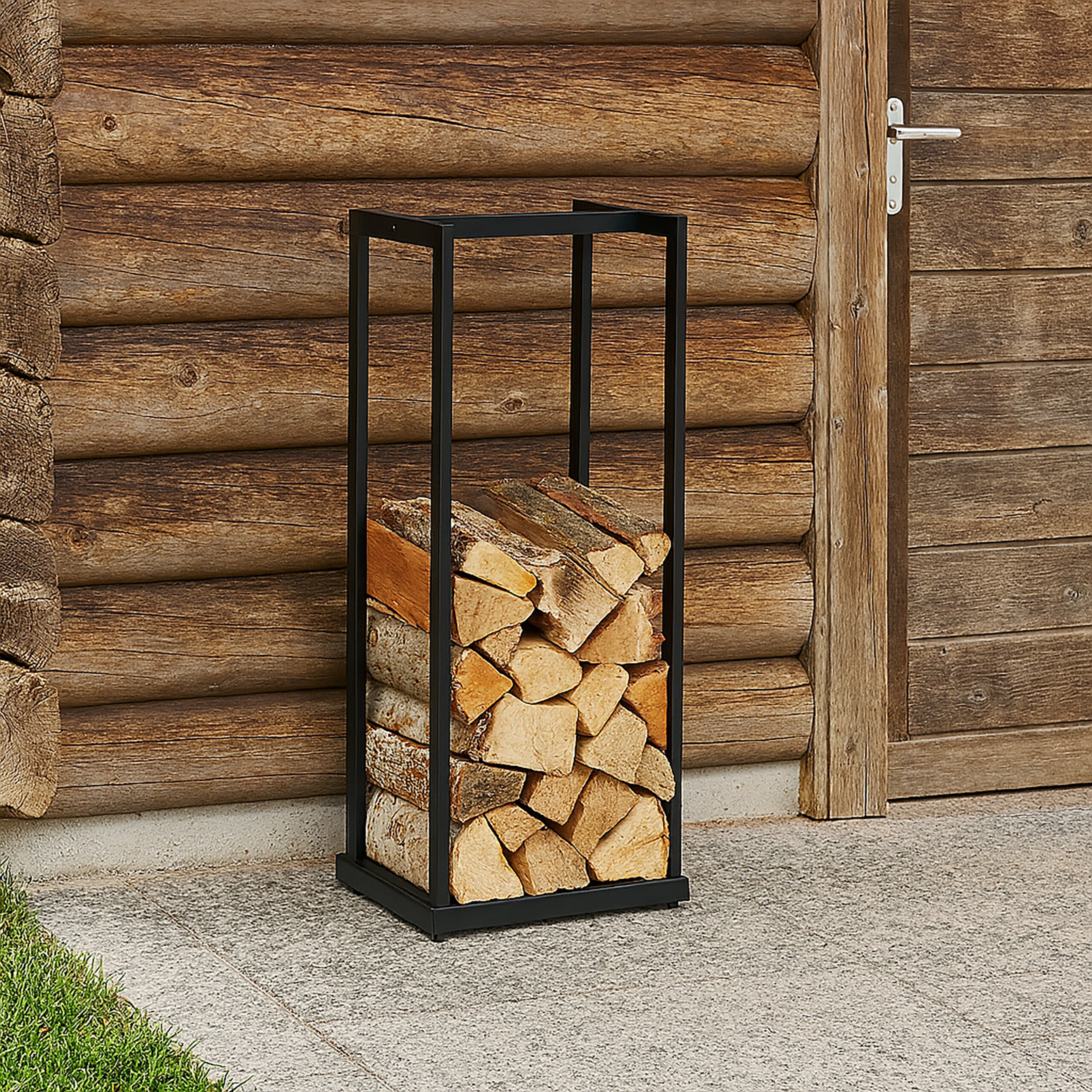 Rangement pour bois de cheminée, métal, support vertical, pour bûches, empilement, HxLxP : 95x37x30 cm, noir, Relaxdays - 2