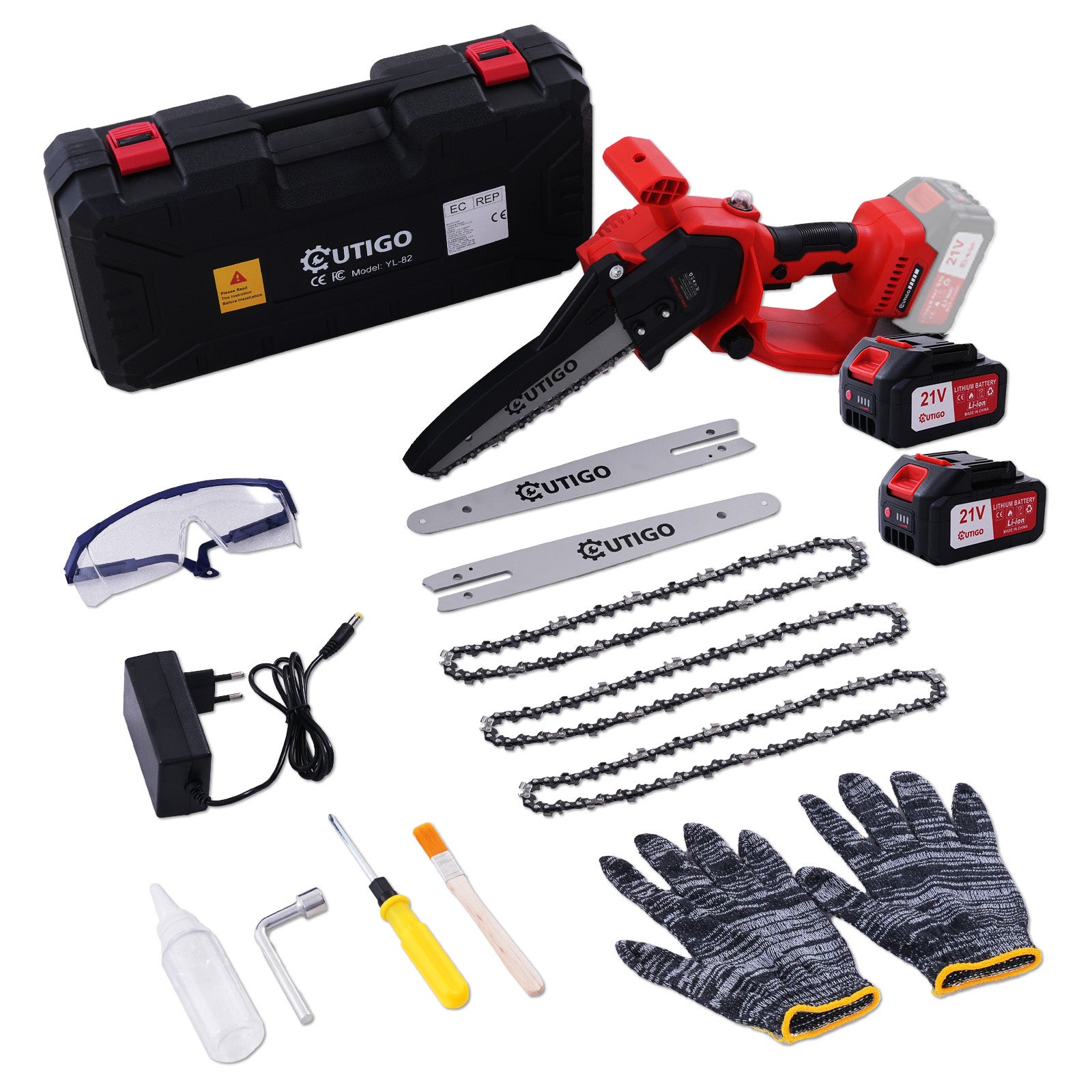 OUTIGO Mini motoseghe - Motosega - Motosega a batteria da 8 pollici - 2 batterie da 3000 mAh - Lubrificazione automatica della catena - 8