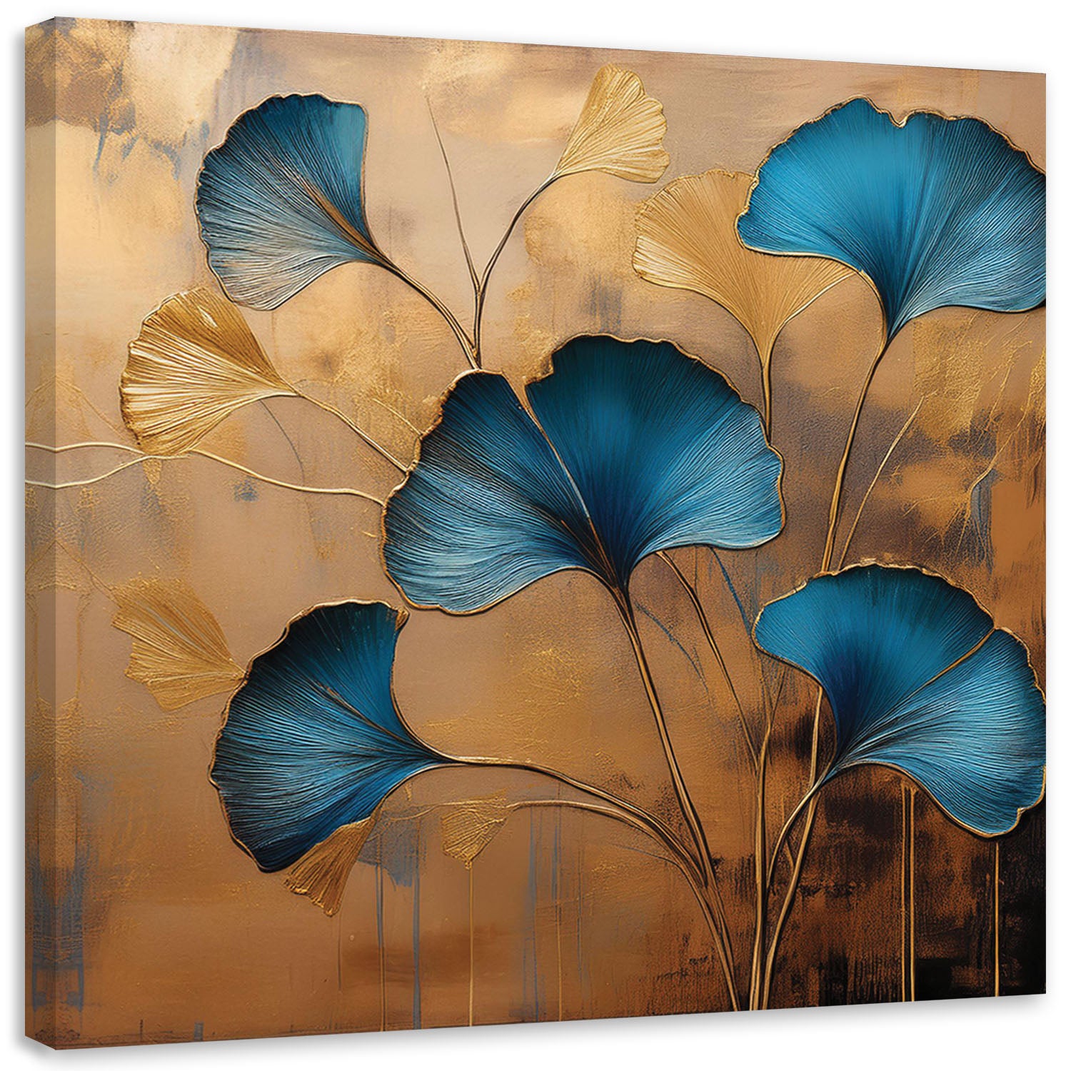 Obraz na płótnie, Kwiaty Ginko Botanika Art Deco 30x30