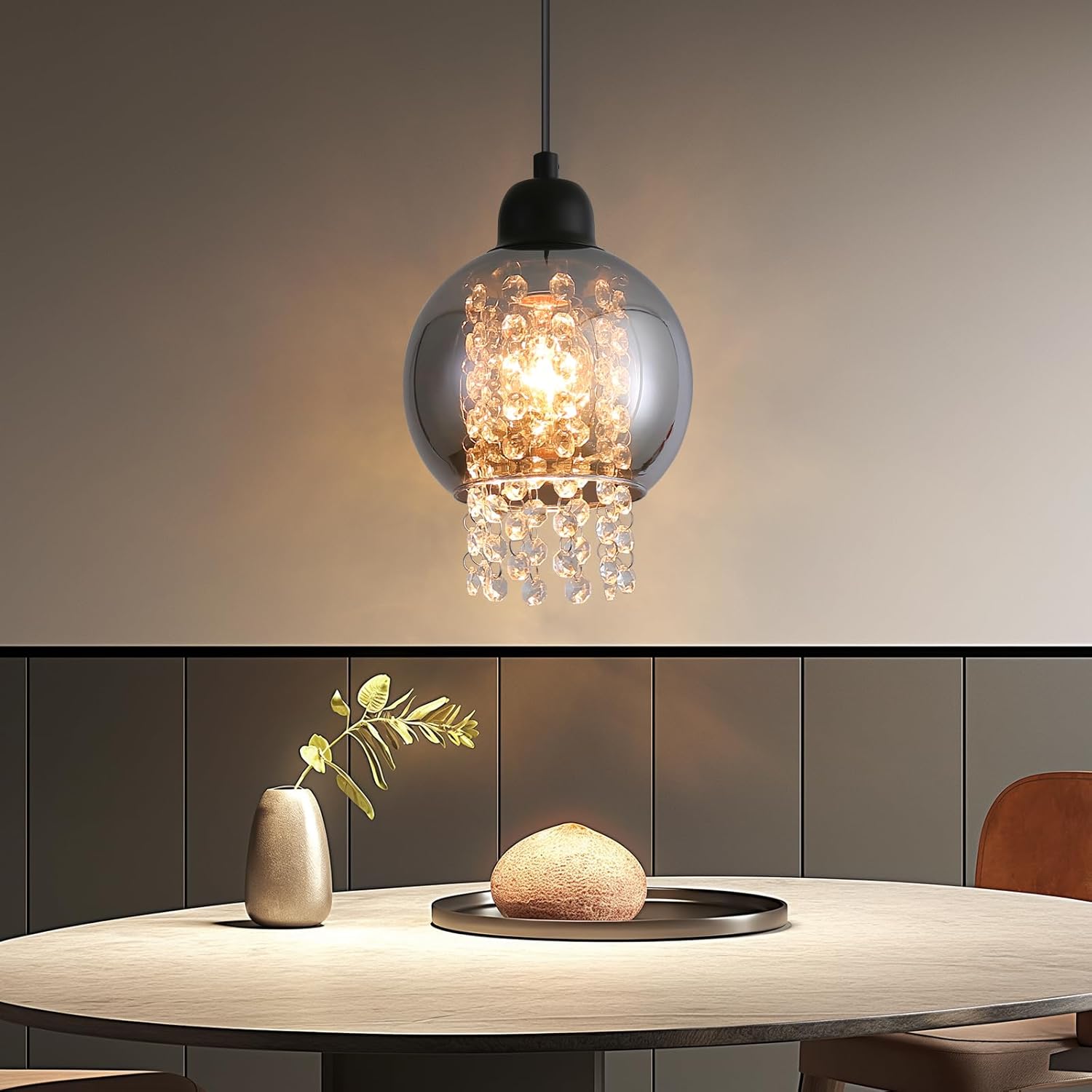 ZMH Lampa wisząca E27 1-punktowa do jadalni, salonu, nowoczesna szklana lampa wisząca do kuchni