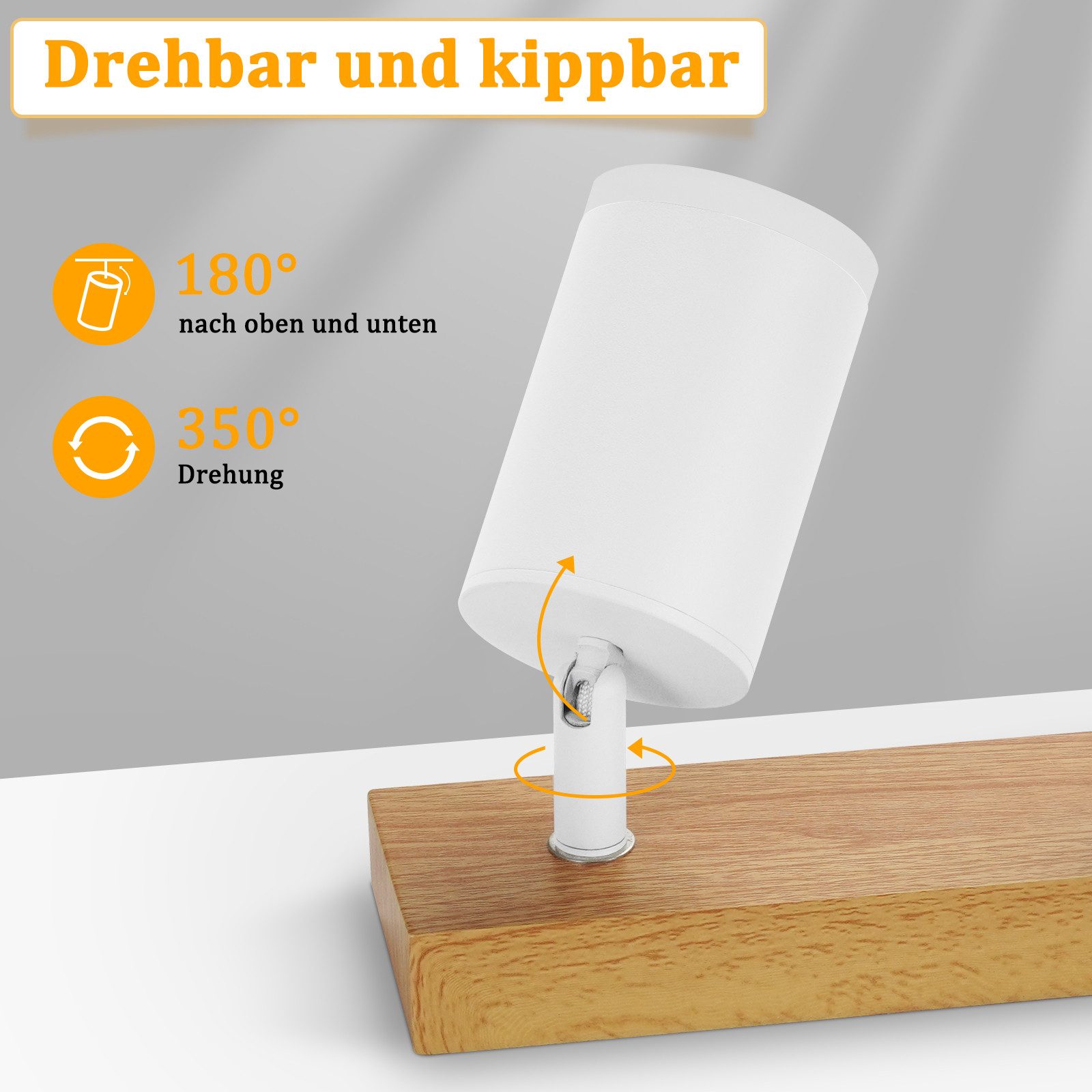 ZMH Foco de techo LED de 4 llamas GU10 madera-acrílico Lámpara de techo giratoria 350° Salón - 4