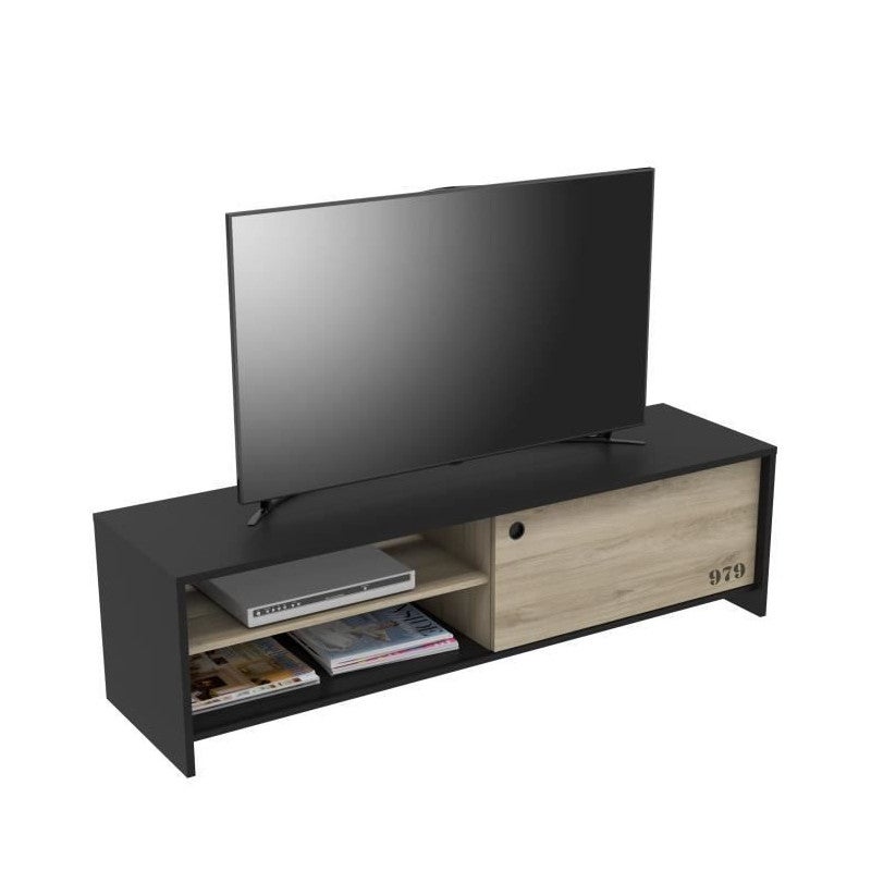 DEMEYERE Meuble TV 1 porte coulissante -Decor chene kronberg - L 151,3 x P 42,3 x H 42,7 cm - TOMY - 5