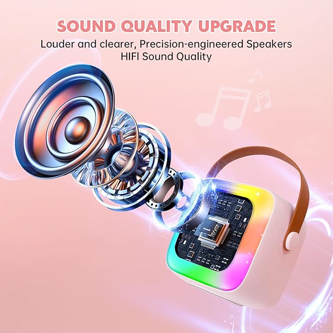 Mini Máquina De Karaoke Para Niños, Altavoz Bluetooth Con dos Micrófonos Inalámbrico Regalos De Navidad, cumpleaños (rosa) - 3