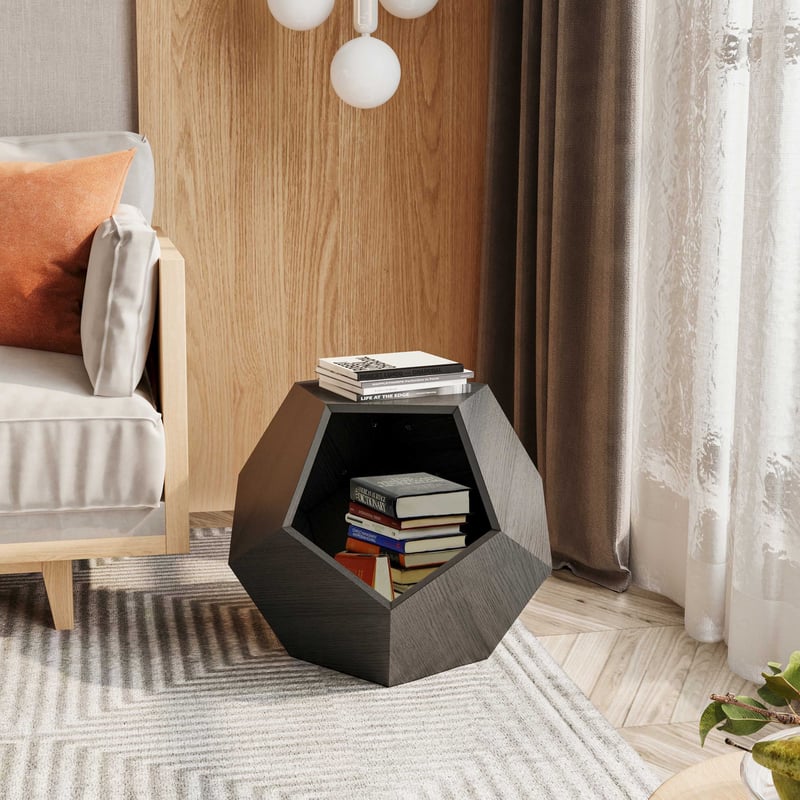 Wielofunkcyjny stolik boczny 66 cm - meble dla kota, roślin i do salonu z płyty MDF w kolorze czarno-brązowym