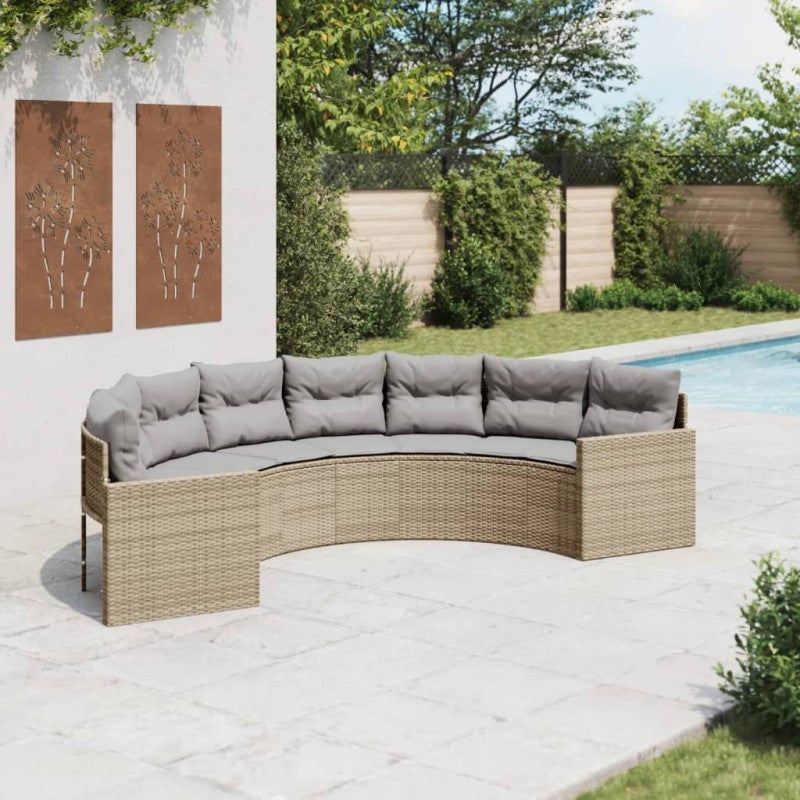 Sofa ogrodowa z poduszkami, półokrągła, beżowy rattan PE vidaXL