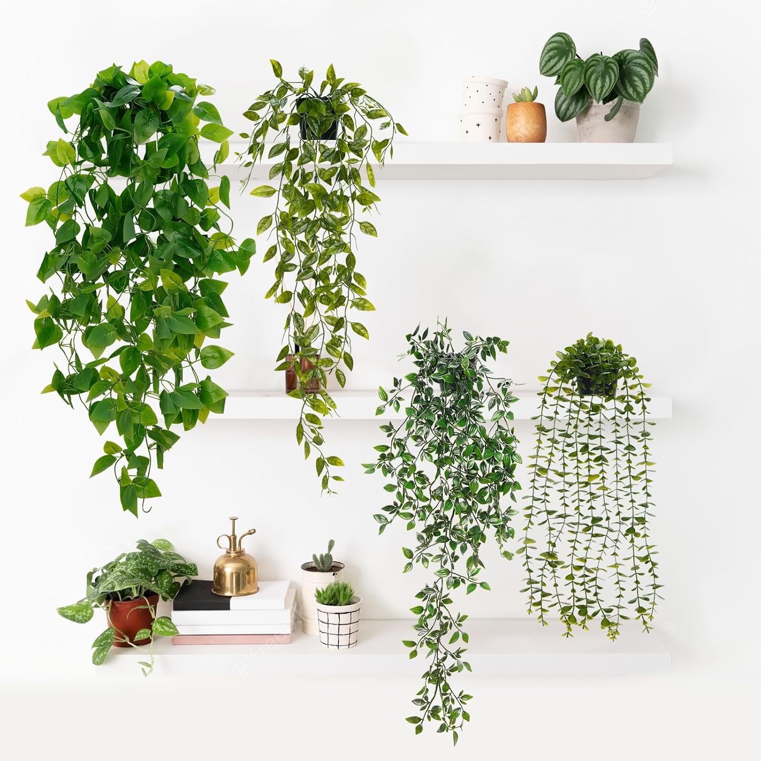 4 Plantes Artificielles Suspendues Résistantes aux UV - Décoration Murale Moderne pour Maison, Bureau | Faux Plantes en Pot pour Intérieur/Extérieur - 3