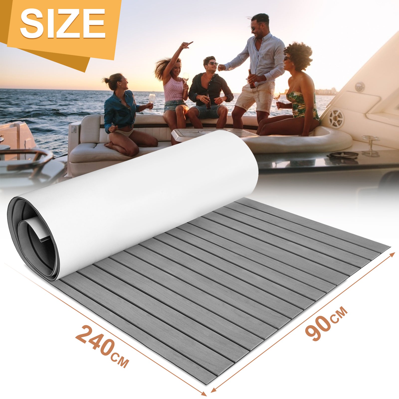 Tapis de Sol Tapis de Pont en Mousse EVA Teck Yacht Tapis de Sol Auto-Adhésif 240x90cm Gris - 2