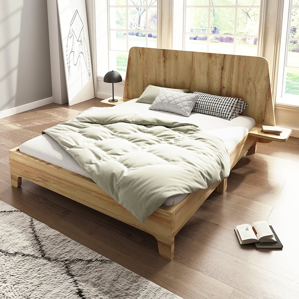 Erst-Holz Lit Adulte Moderne En Hêtre Massif Naturel 140x200 Y Compris Sommier Et Matelas 60.86-14M