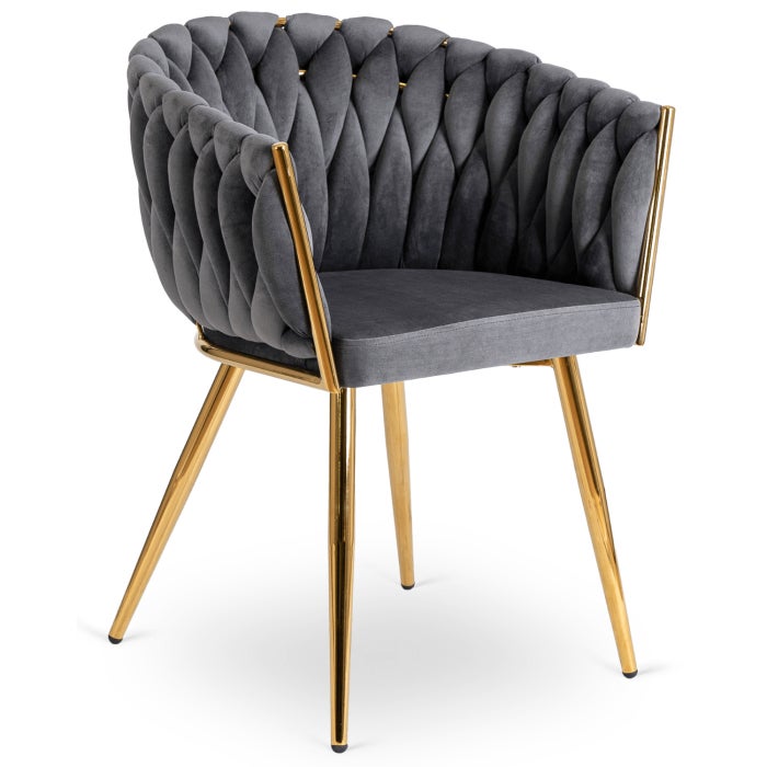 Krzesło Plecione Tapicerowane Glamour Welurowe Do Salonu Jadalni Szare CAPI