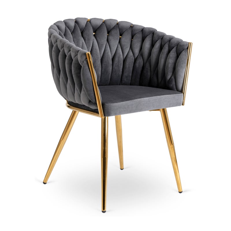 Krzesło Plecione Tapicerowane Glamour Welurowe Do Salonu Jadalni Szare CAPI