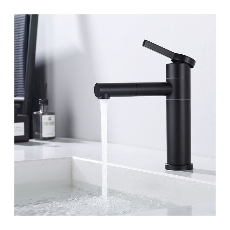 Bateria łazienkowa z obrotową wylewką 360°, czarna, bateria umywalkowa, bateria zlewozmywakowa, bateria umywalkowa ze stali nierdzewnej