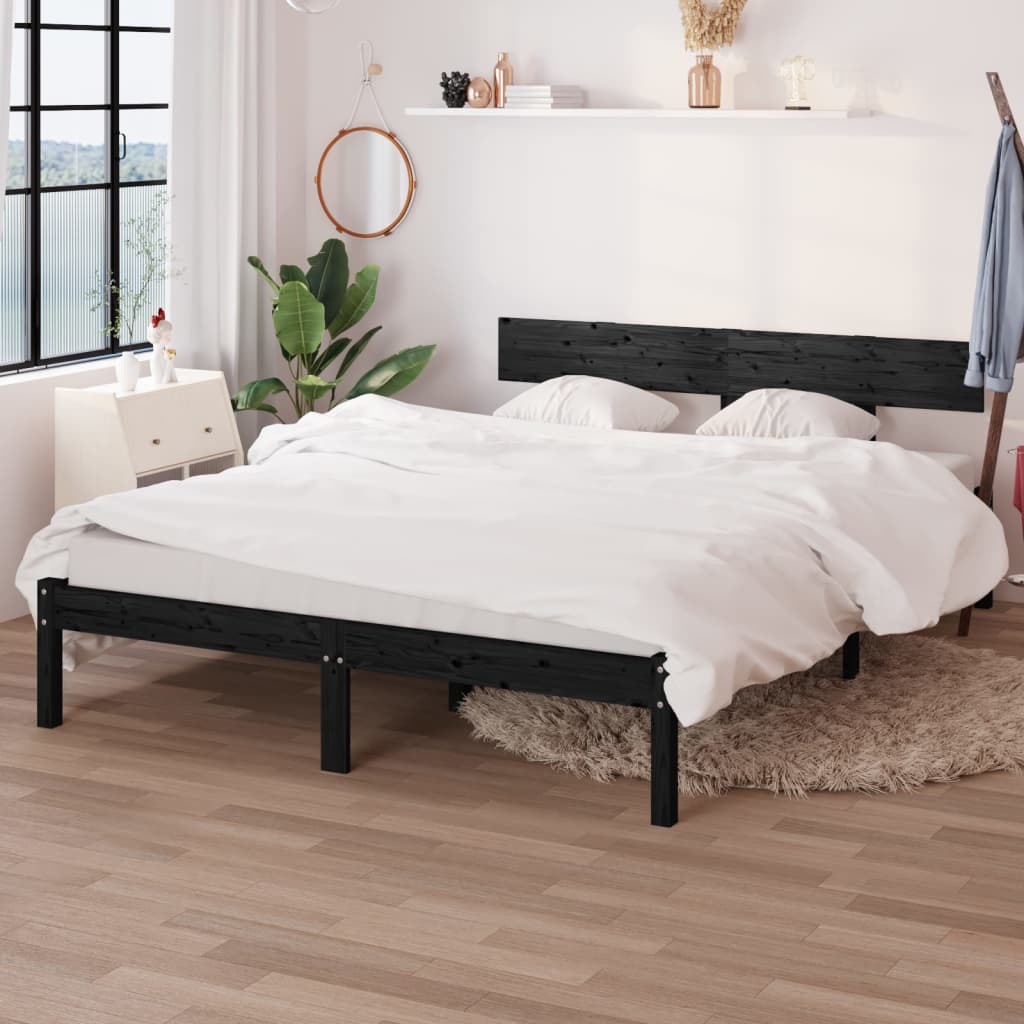 Łóżko Drewniane Czarne Rama Łóżka Ze Stelażem Drewniana Łóżko Do Sypialni Pokoju 135x190 cm